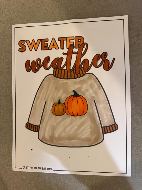 Colored in fall coloring page.