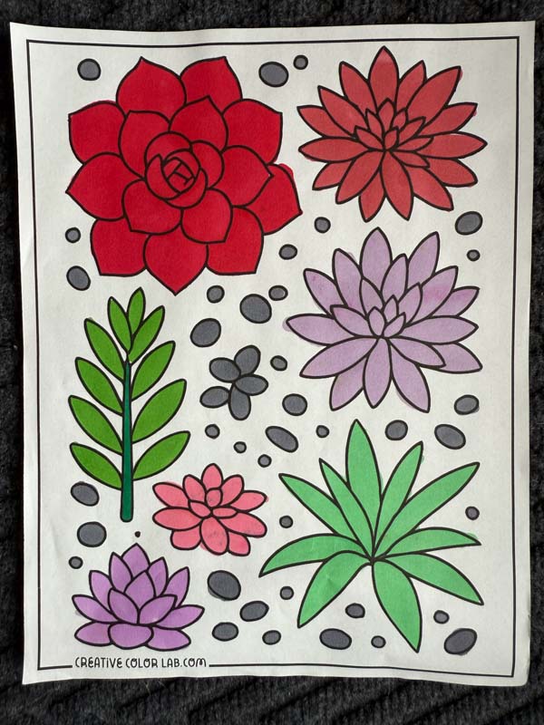 A completed flower coloring page.