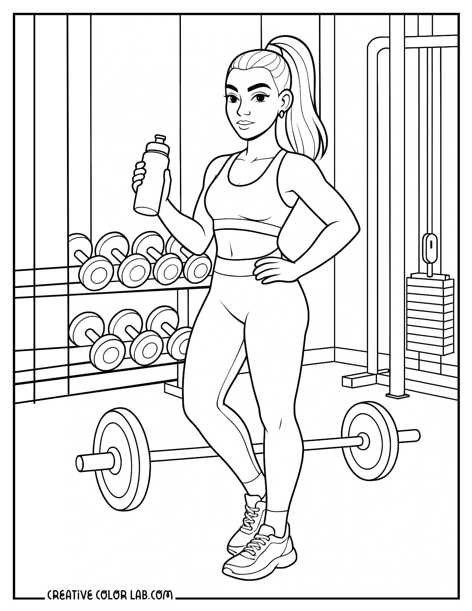 A gym baddie working out image to color.