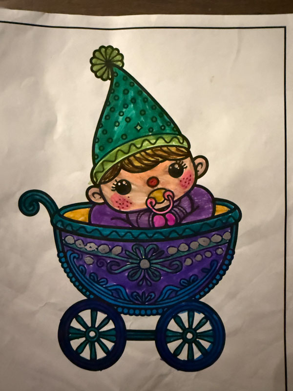 A kawaii coloring page completed.