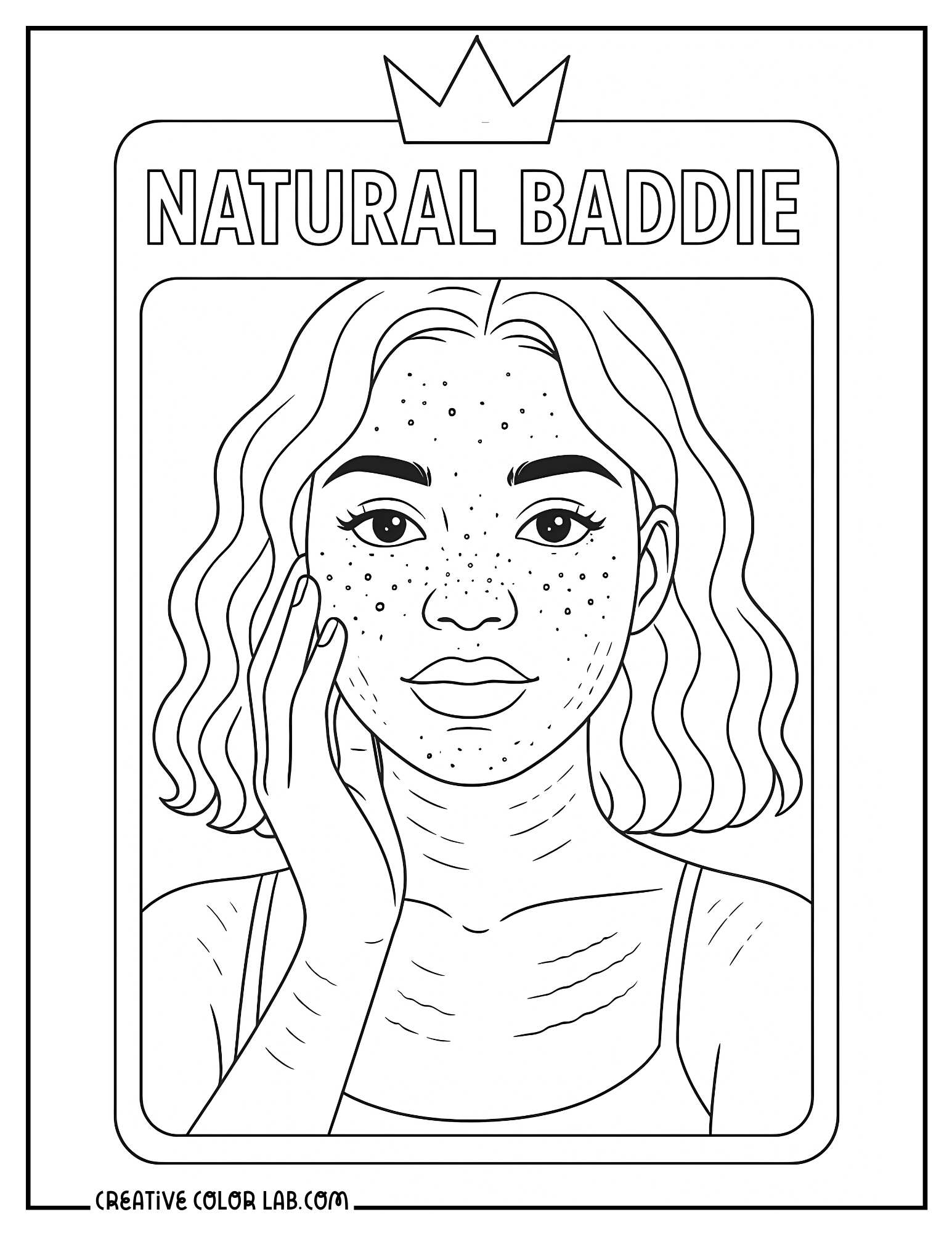 A natural baddie with freckles image to color.