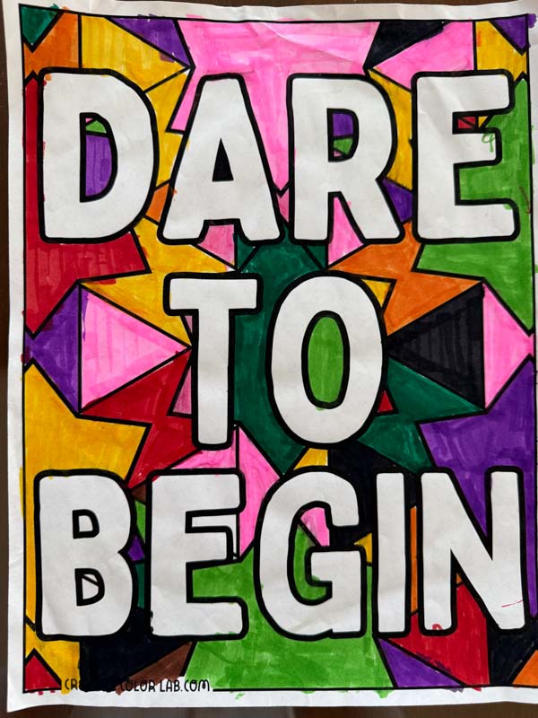 Finished positive quote coloring page.