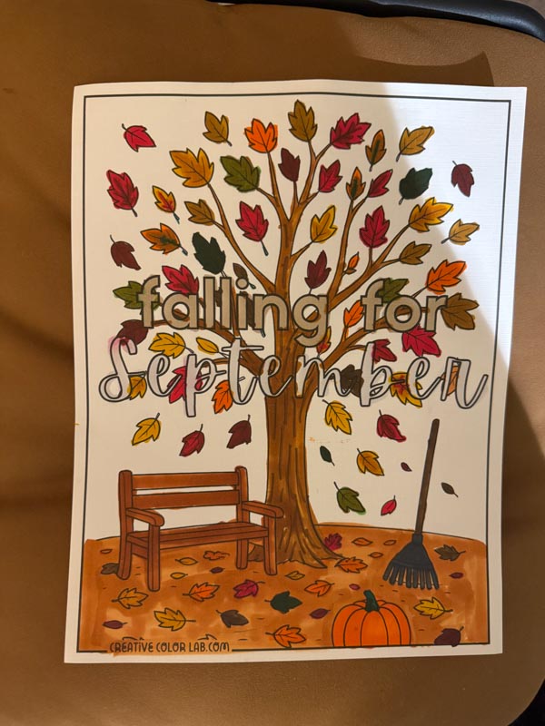 Finished September coloring page.