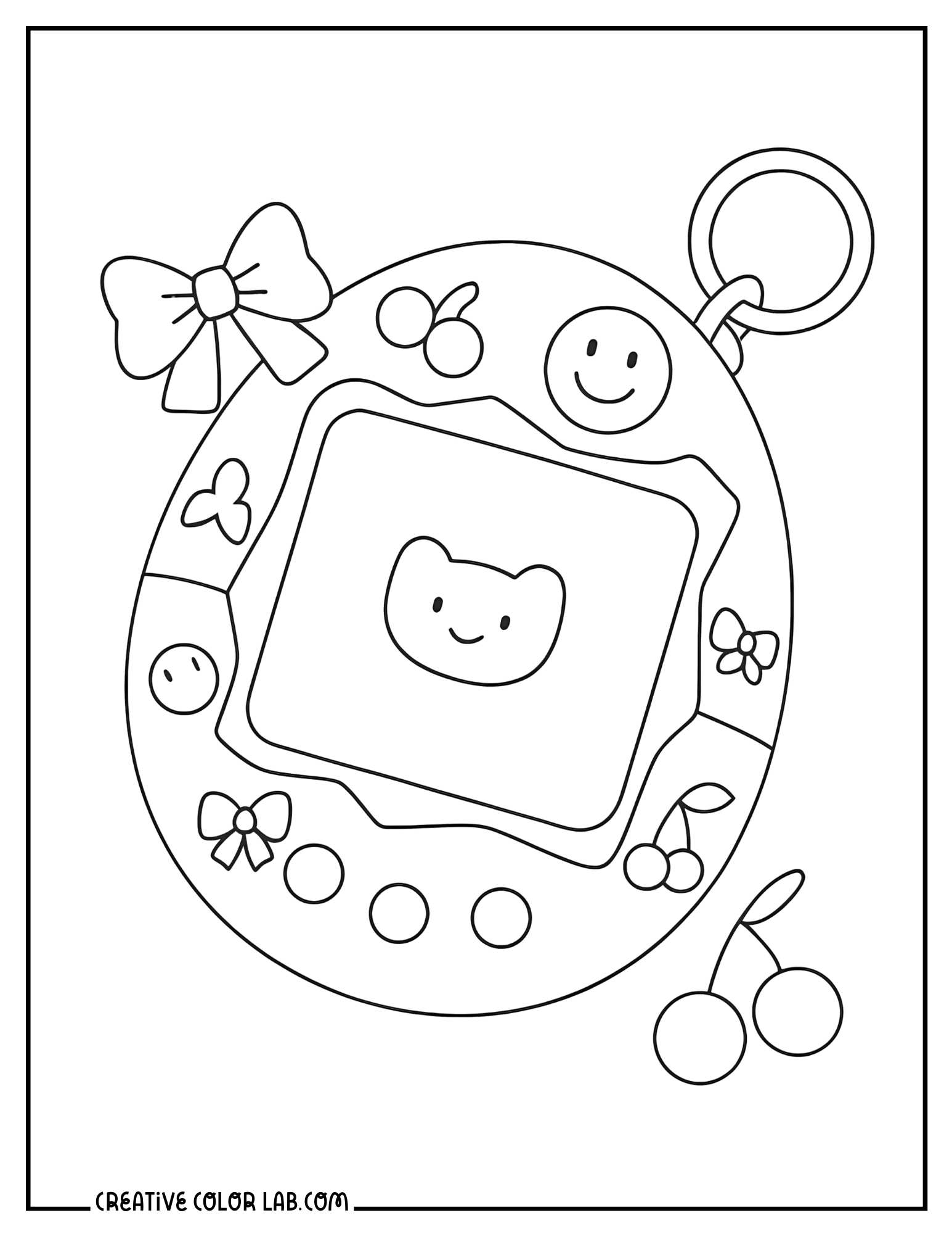 A kawaii Tamagotchi retro coloring page.