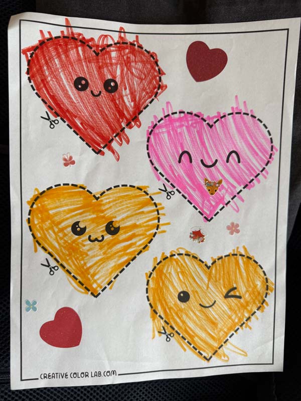 A valentines day coloring page finished.