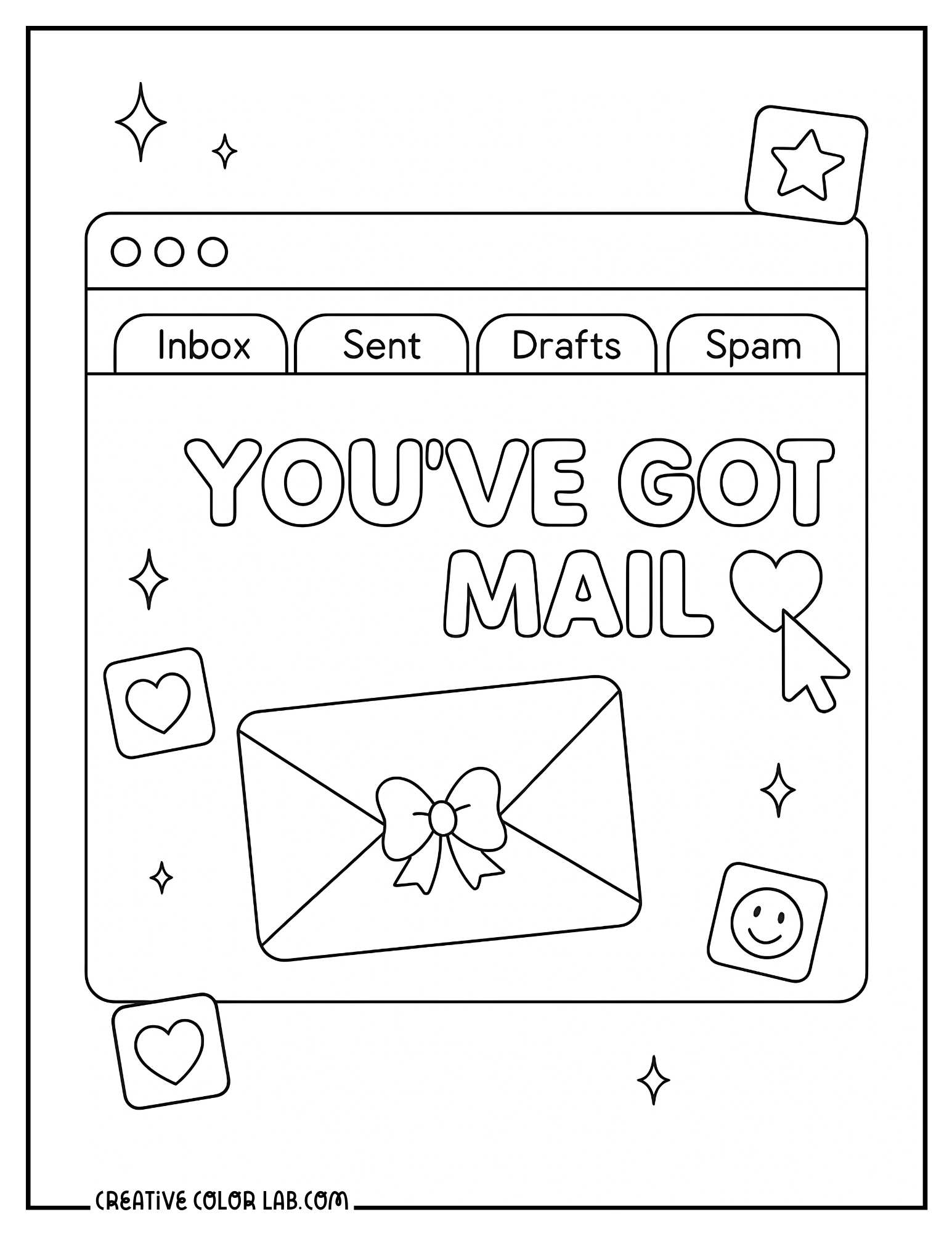 You've got mail retro email design with smiley coloring sheet.