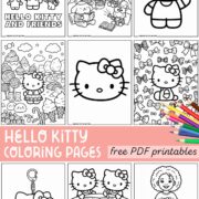 Free printable Hello Kitty coloring pages grid pins.