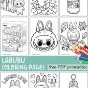 Free printable labubu coloring pages grid pins.