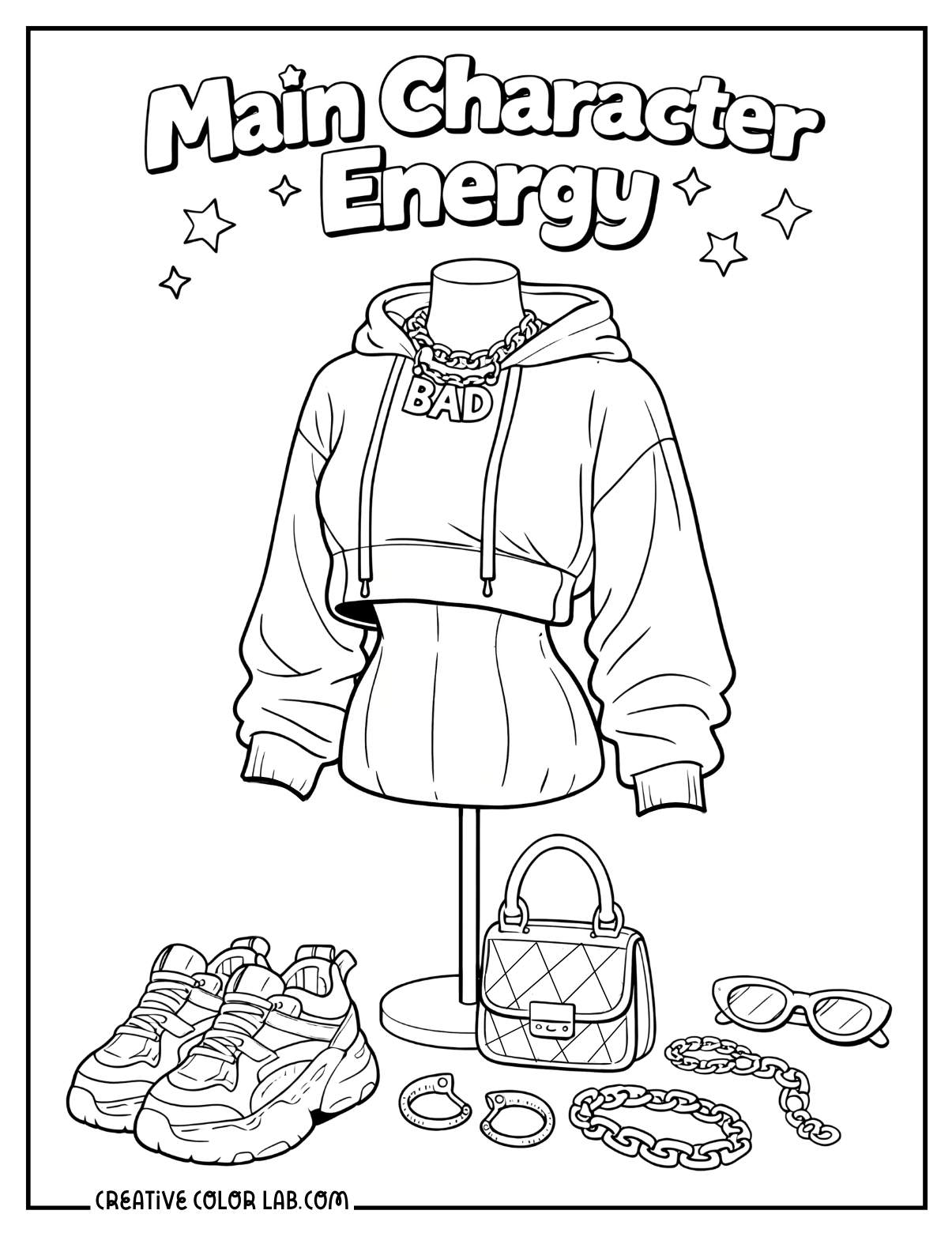 A baddie streetwear aesthetic coloring sheet.