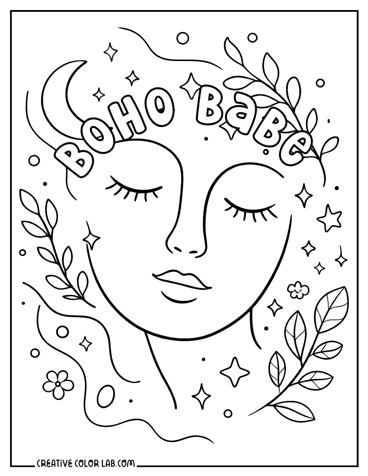 A boho face line art image to color.