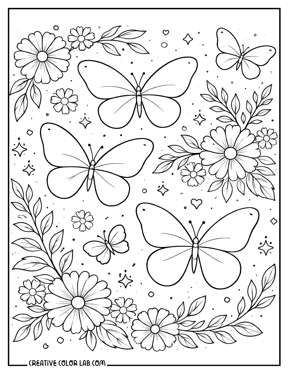 Butterflies and flowers picture to color.