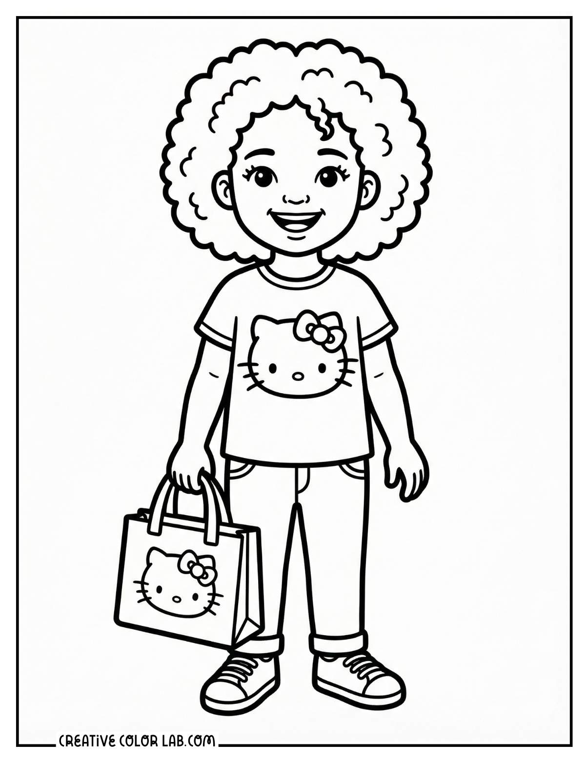 Diverse girl wearing Hello Kitty shirt image to color.