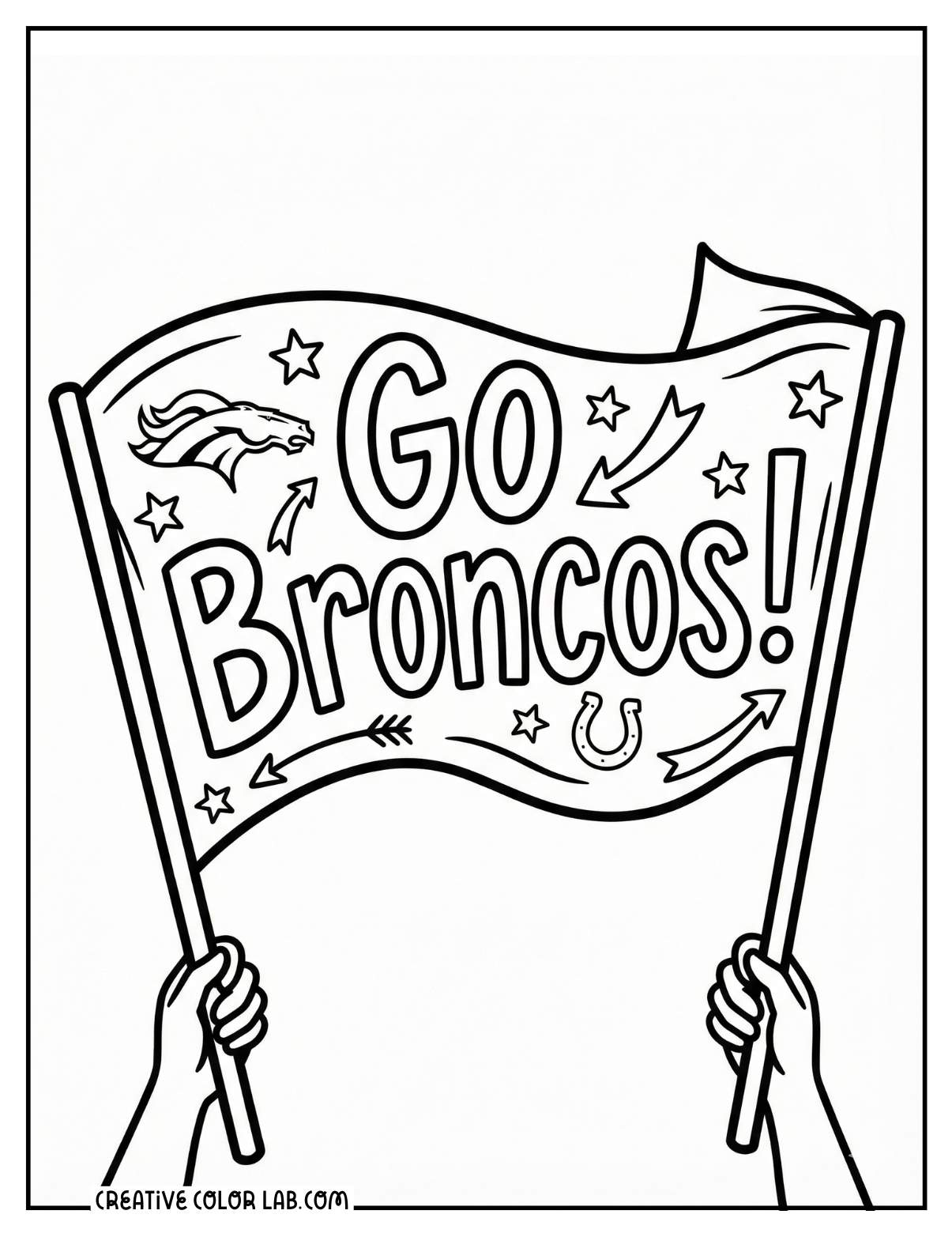 "Go Broncos" flag coloring page.