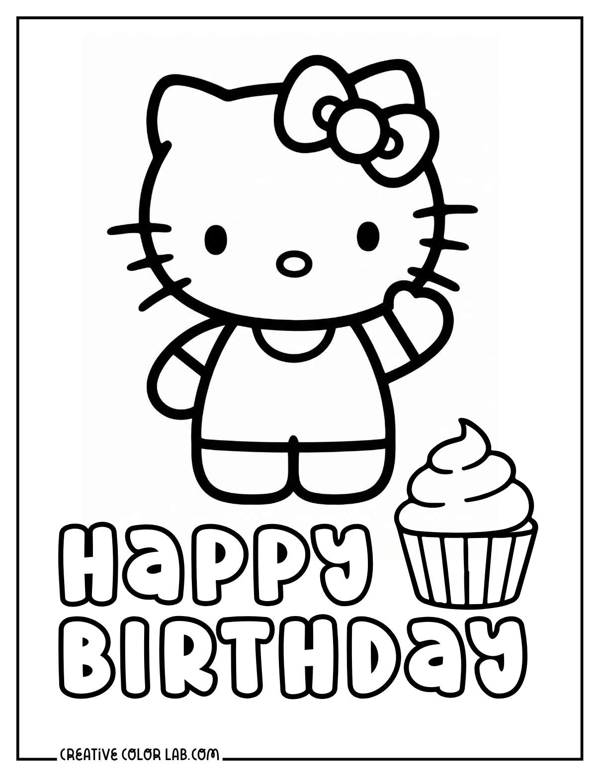 Hello kitty birthday greeting coloring page.