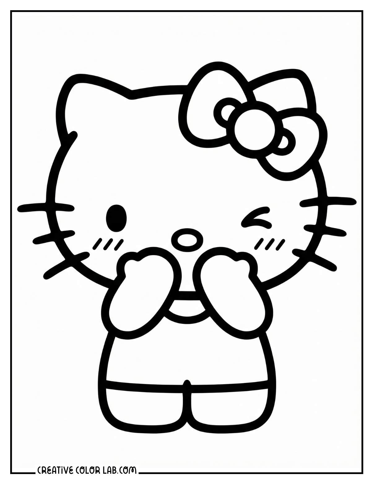 Shy and blushing hello kitty line art to color in.