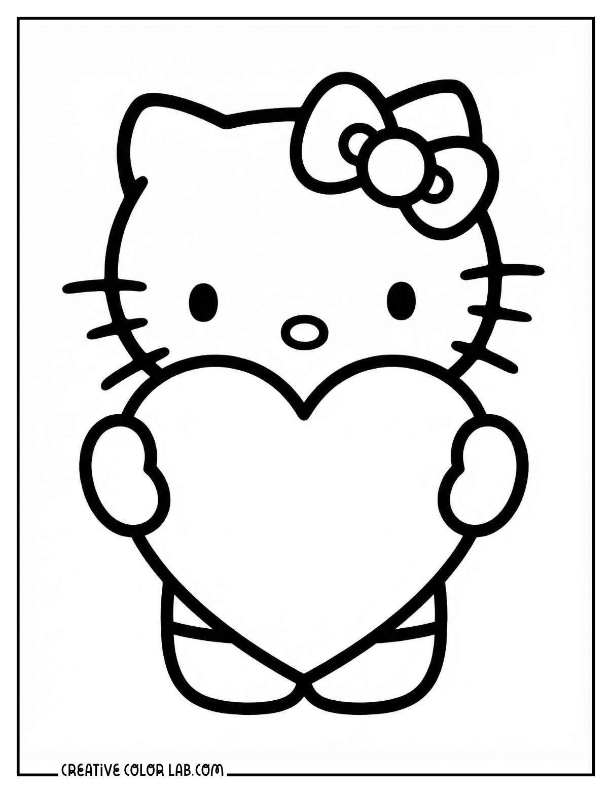 Hello kitty with heart coloring page.