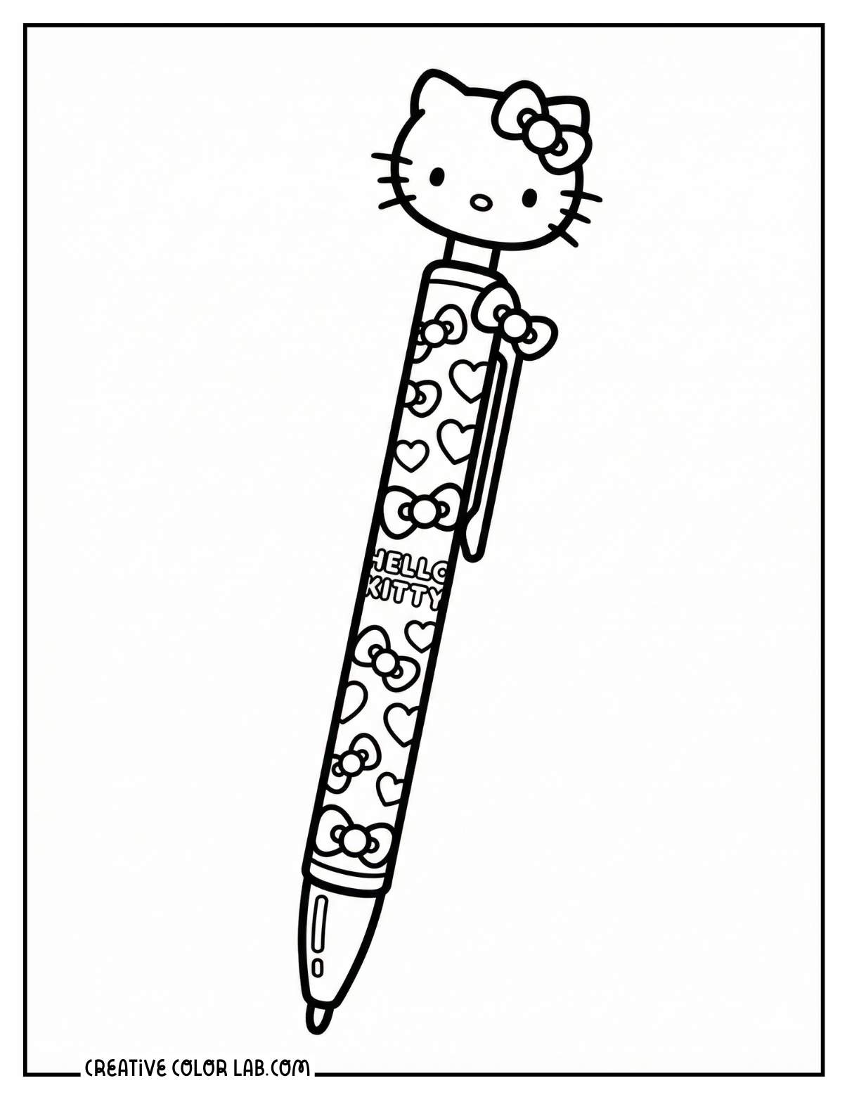 Hello kitty pen coloring sheet.
