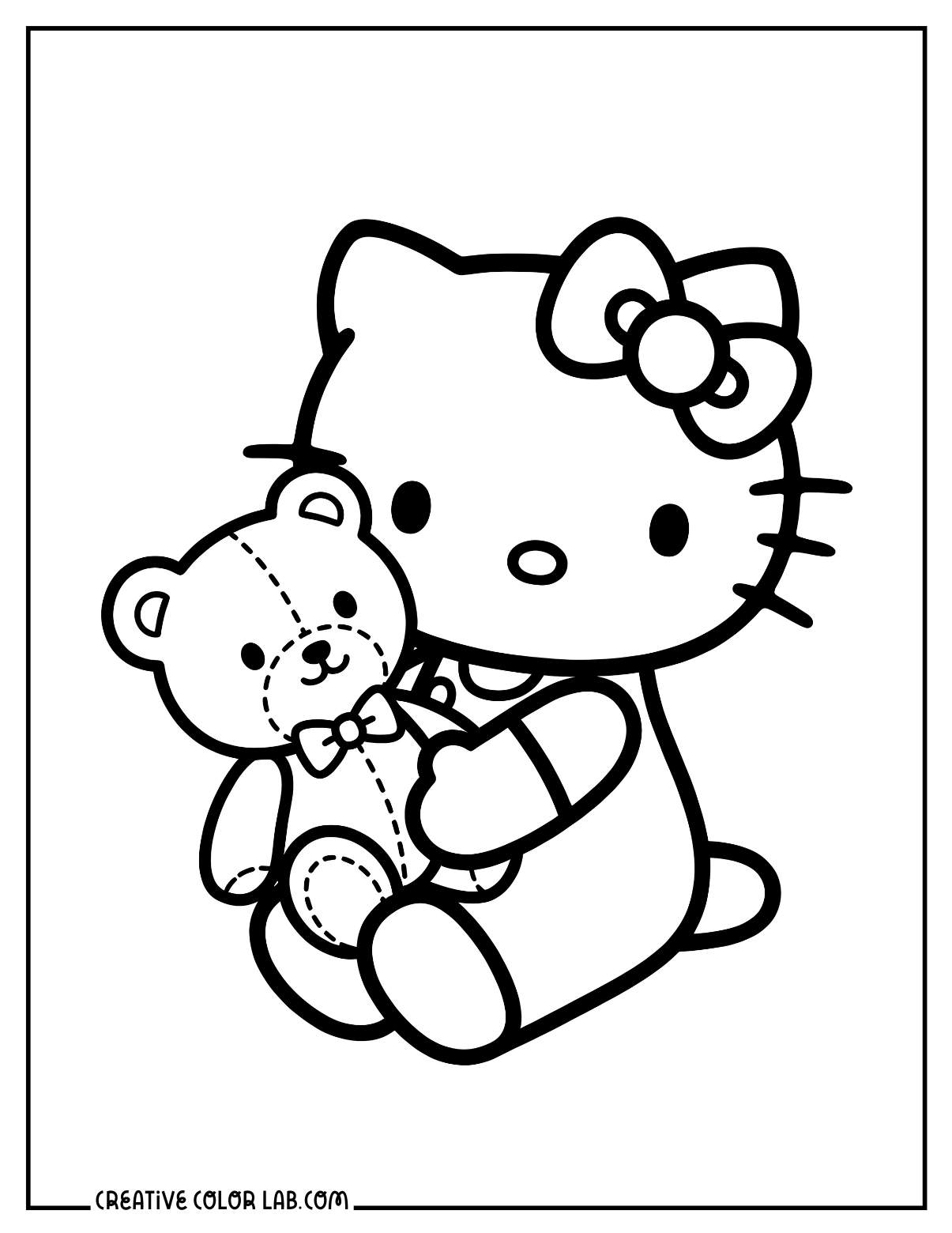 Hello kitty hugging a teddy bear coloring sheet.