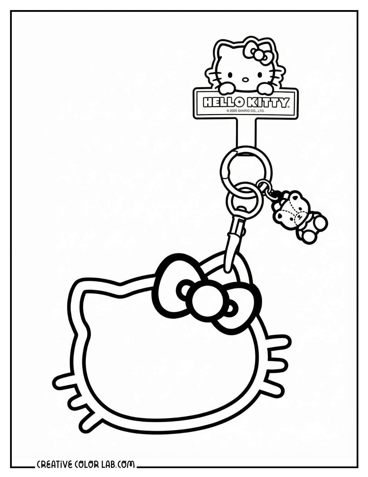 A Hello kitty keychain line art to color in.