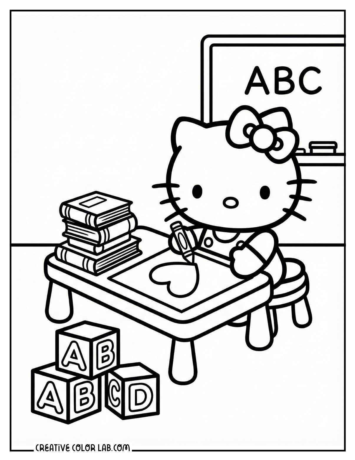 Hello kitty on a preschool classroom picture to color.