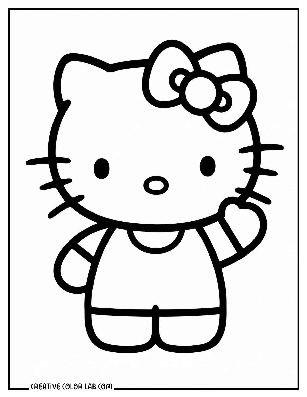 Simple Hello kitty waving coloring sheet for kids.