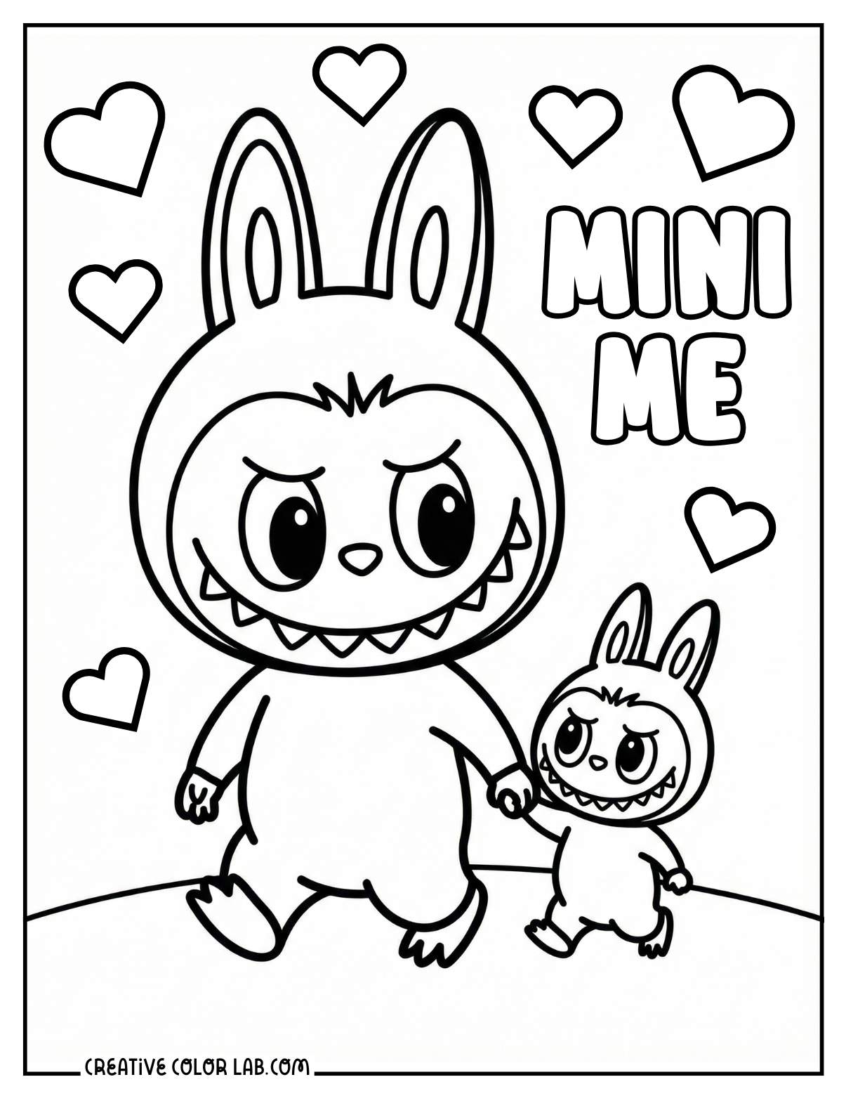 A mommy and kid labubu picture to color.