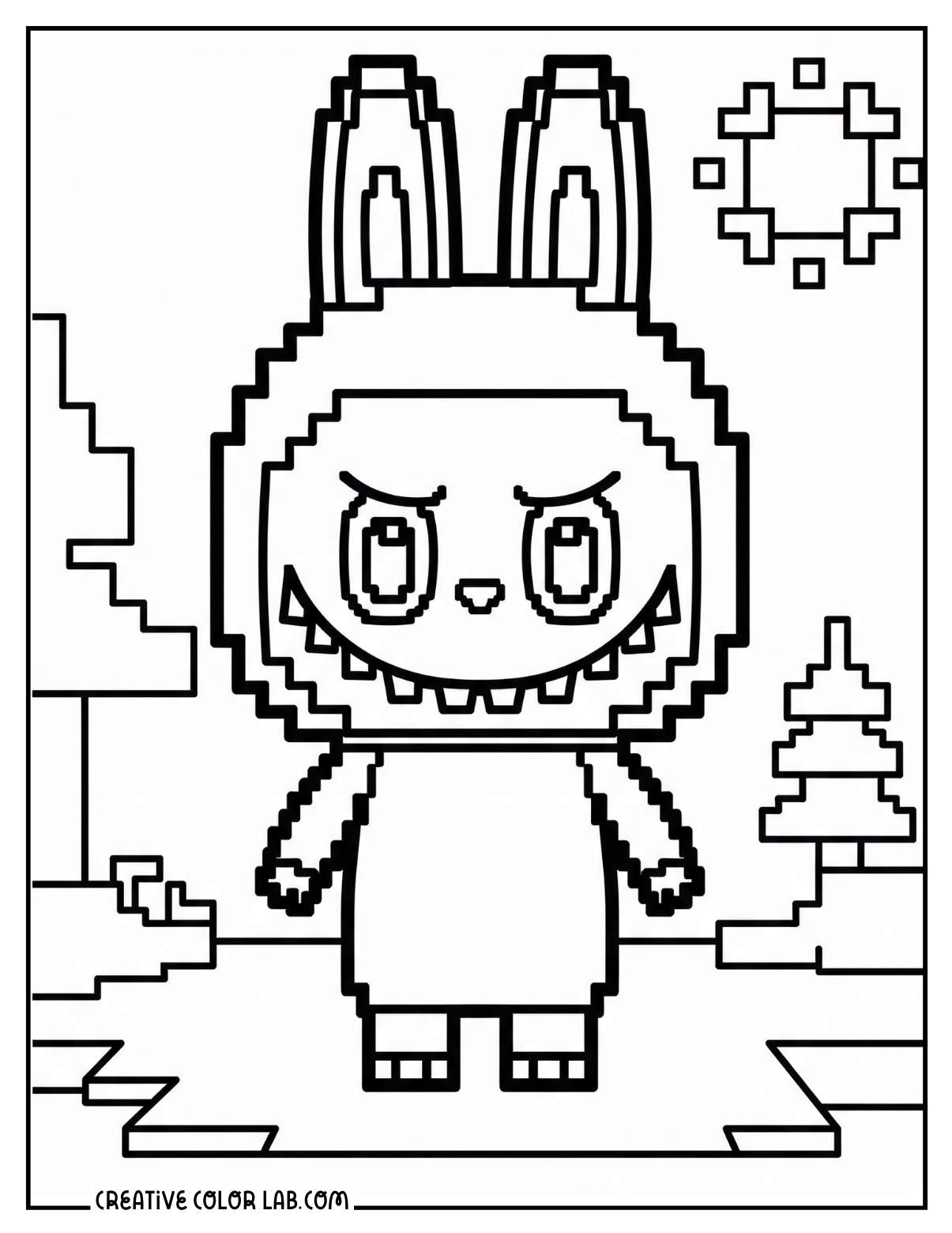 Minecraft labubu line art to color in for kids.