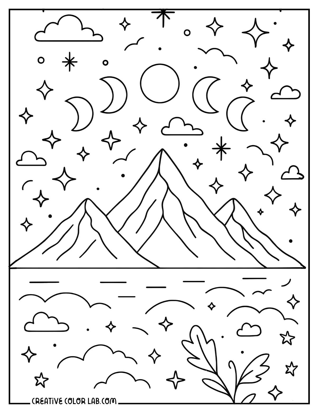 A minimal mountain landscape picture to color.