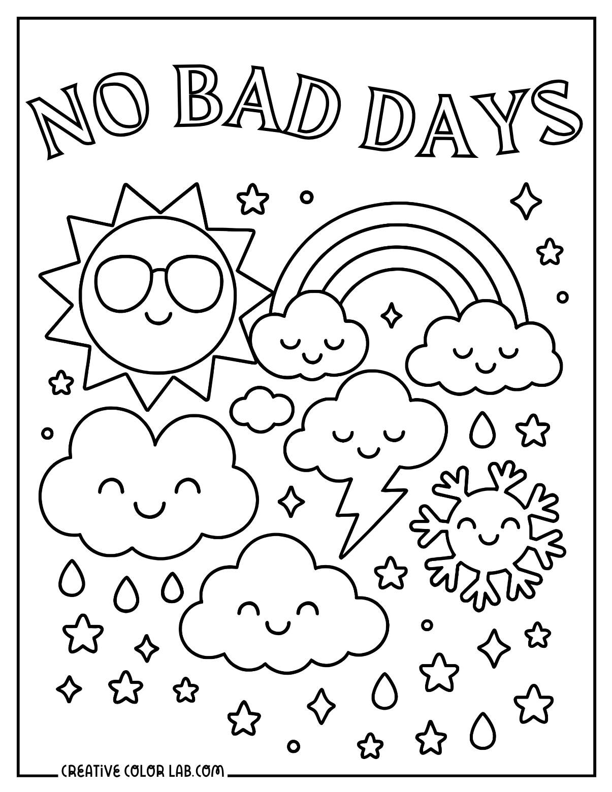 "No bad days" weather icons picture to color for kids.