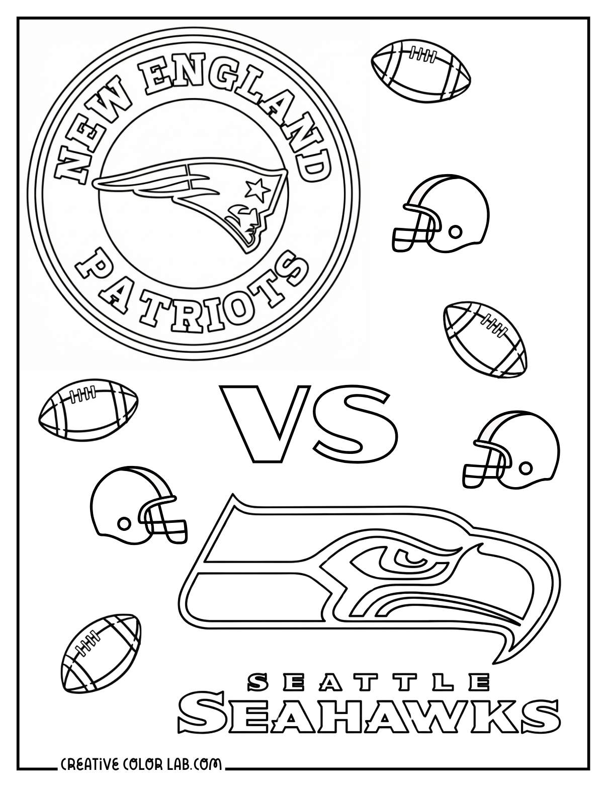 Patriots vs Seahawks game day picture to color.