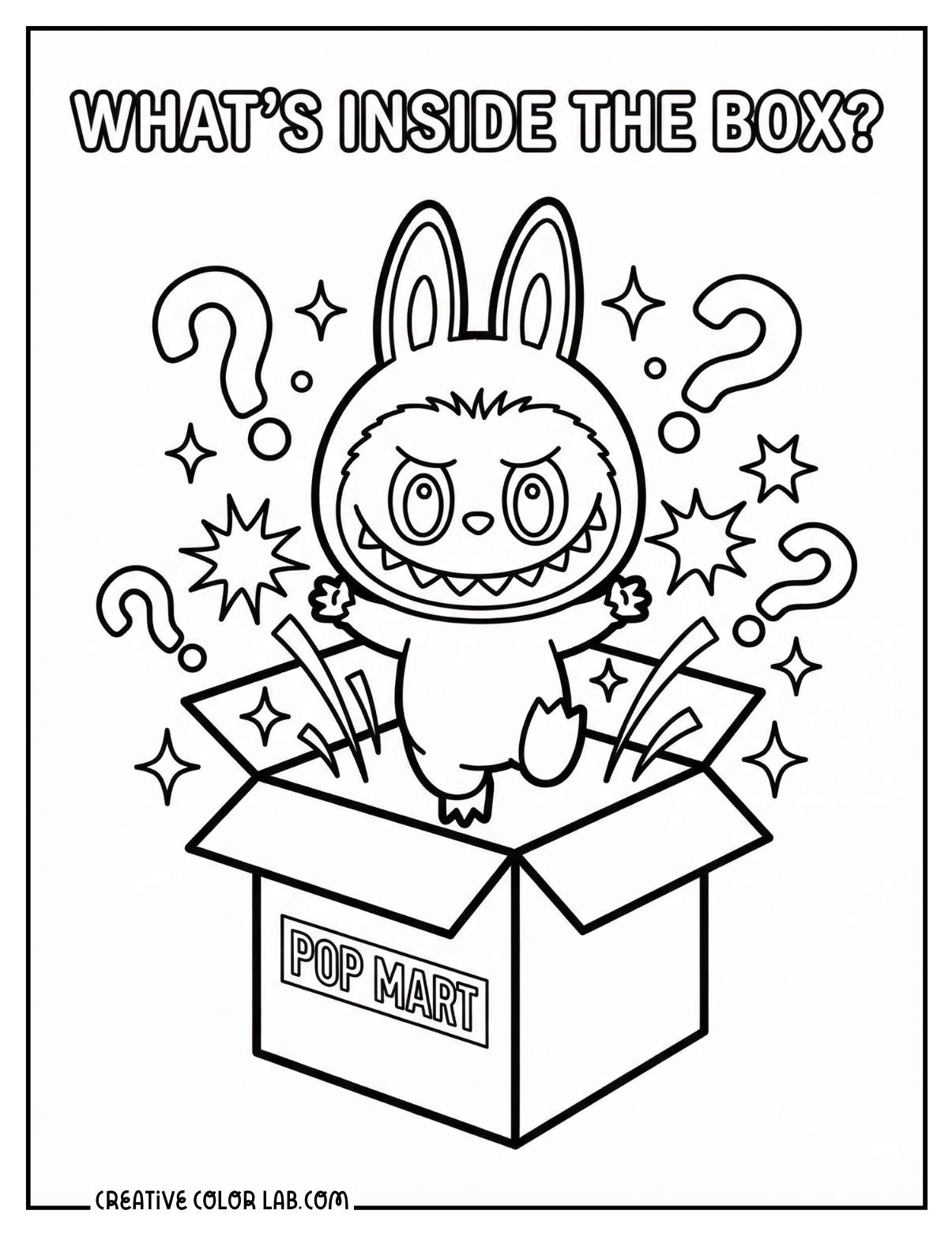 A Popmart blind box Labubu coloring page.