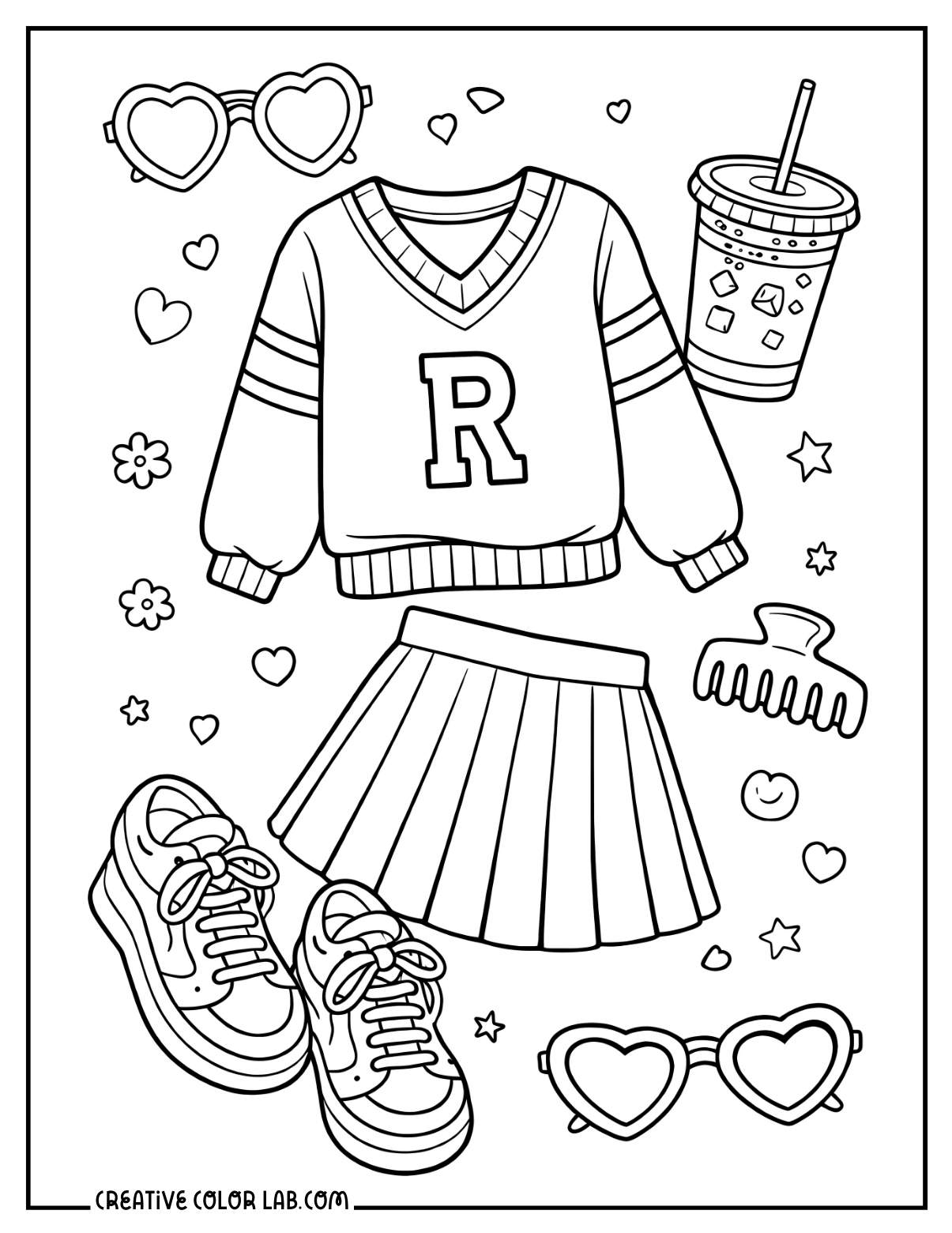A preppy girl outfit picture to color.