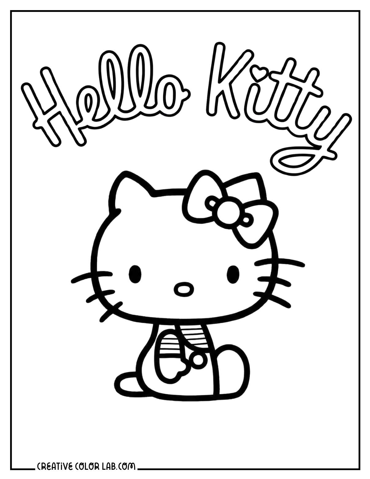 A sitting Hello Kitty logo coloring sheet.