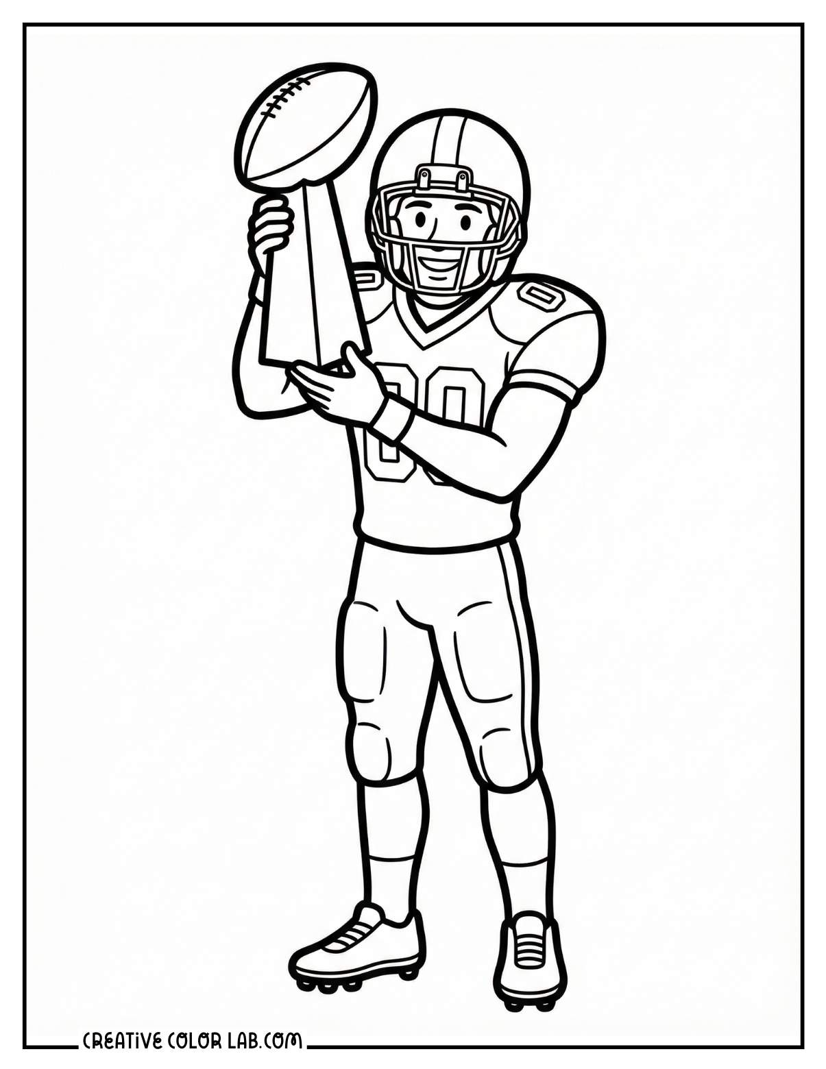 Football player MVP holding the Lombardi trophy coloring sheet.