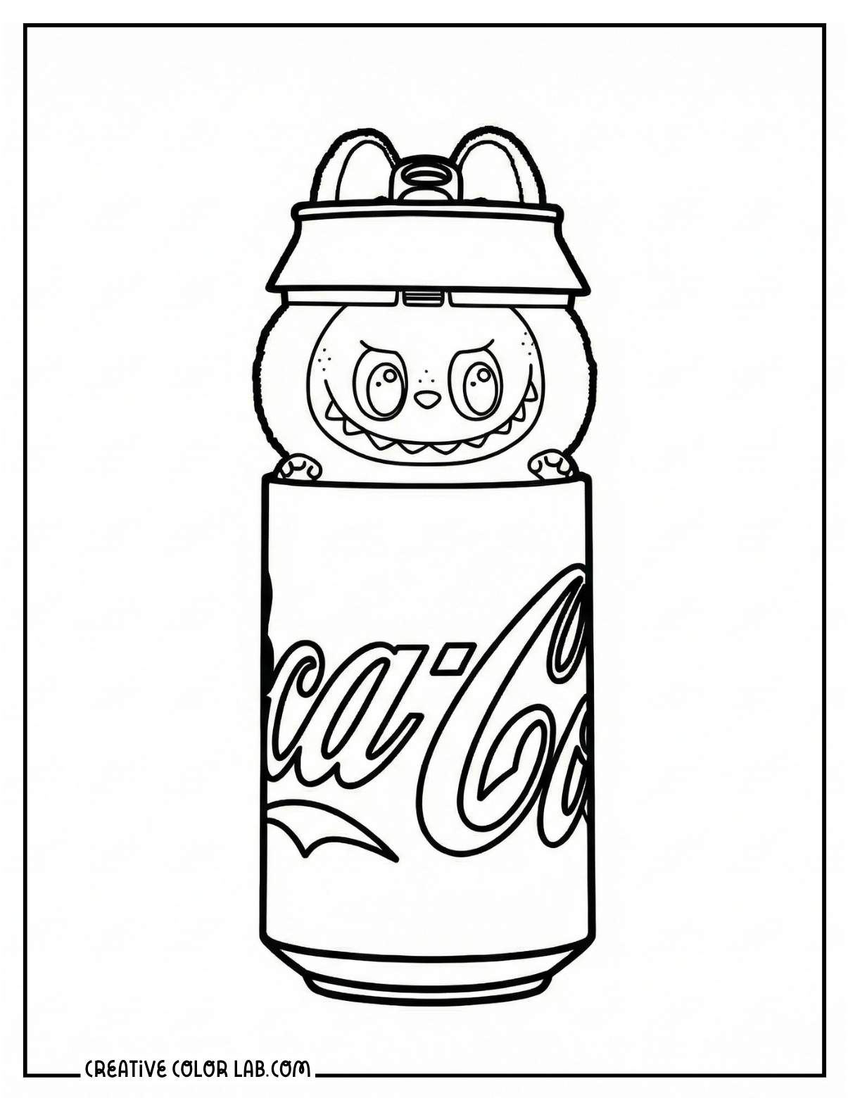 A Labubu hiding in a Coca Cola can image to color.