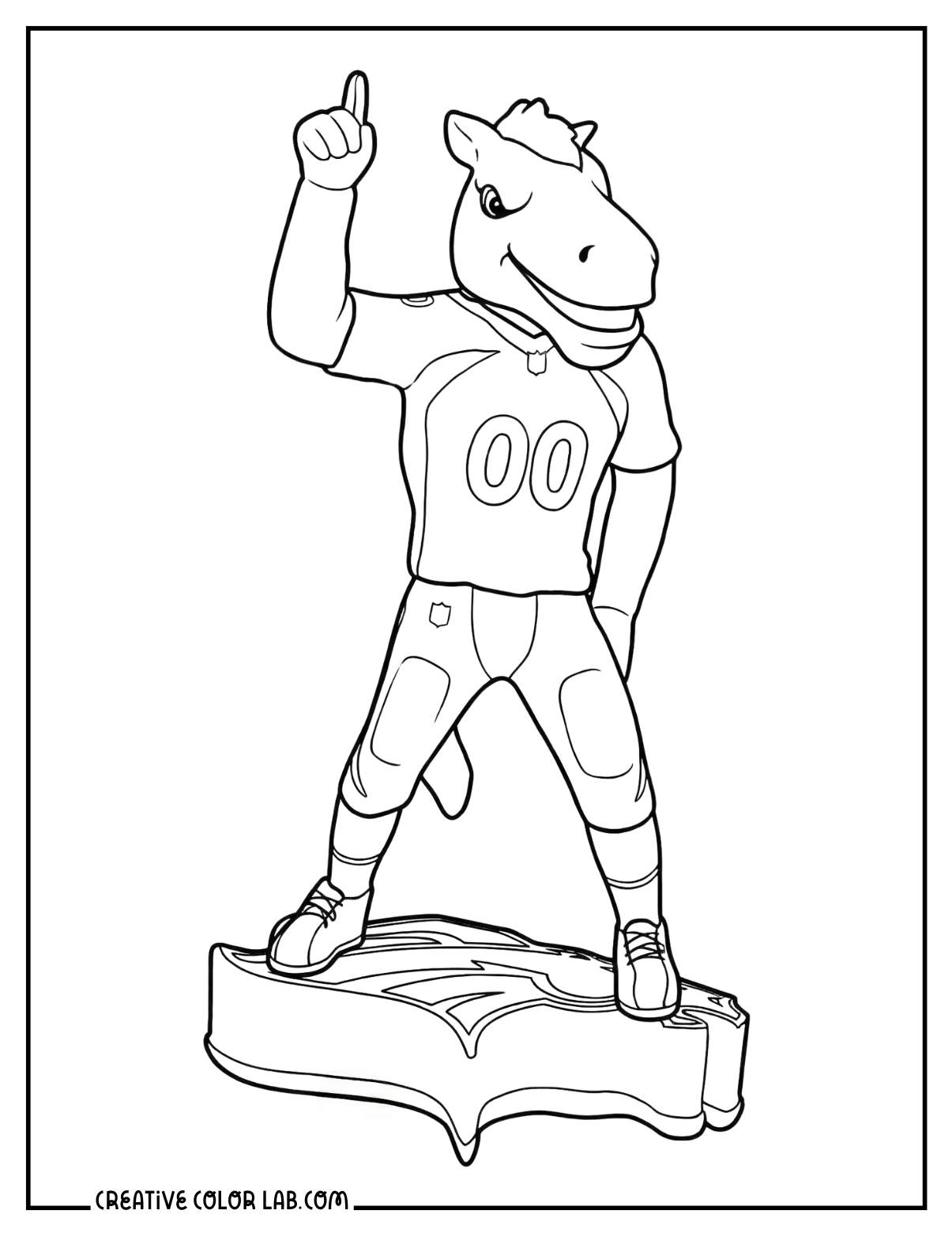 Denver Broncos mascot Thunder coloring sheet.