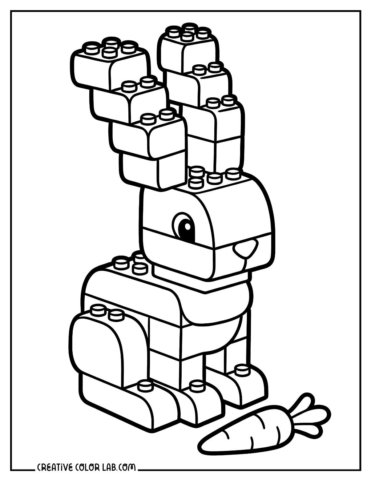 A block style bunny lego coloring page.
