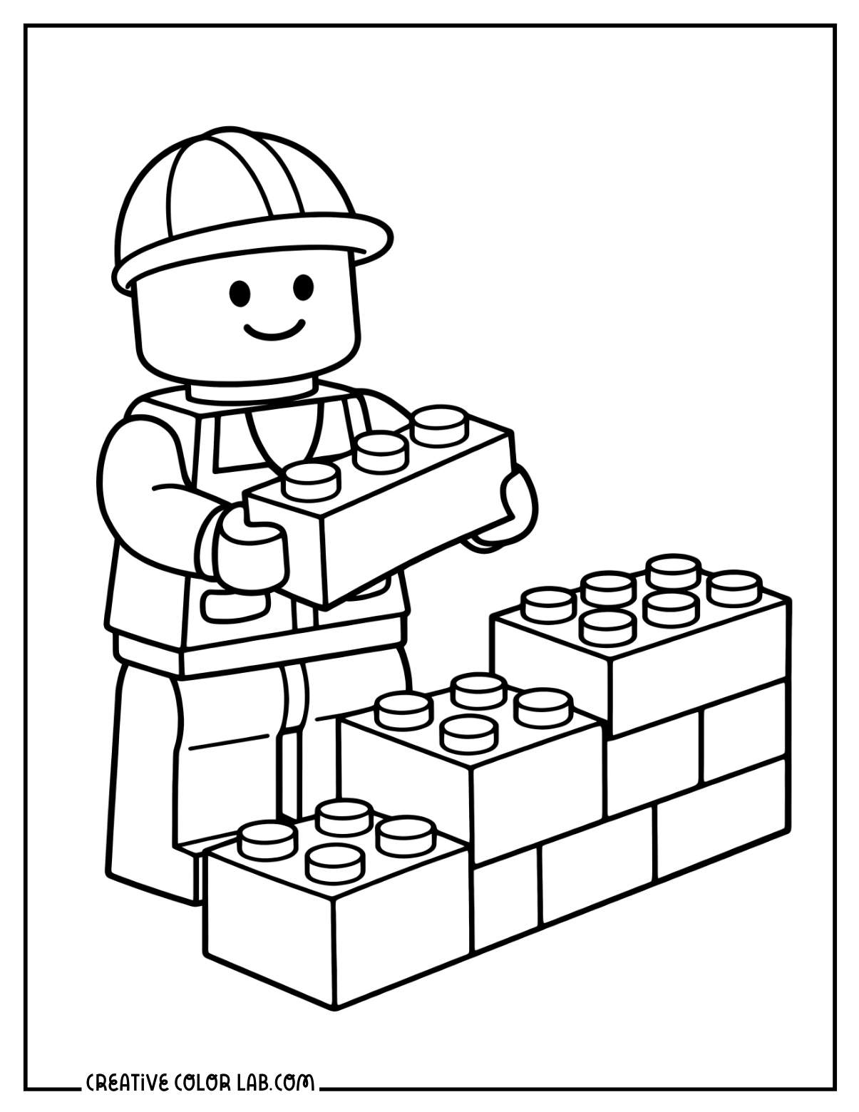 A builder minifigure lego line art to color in.
