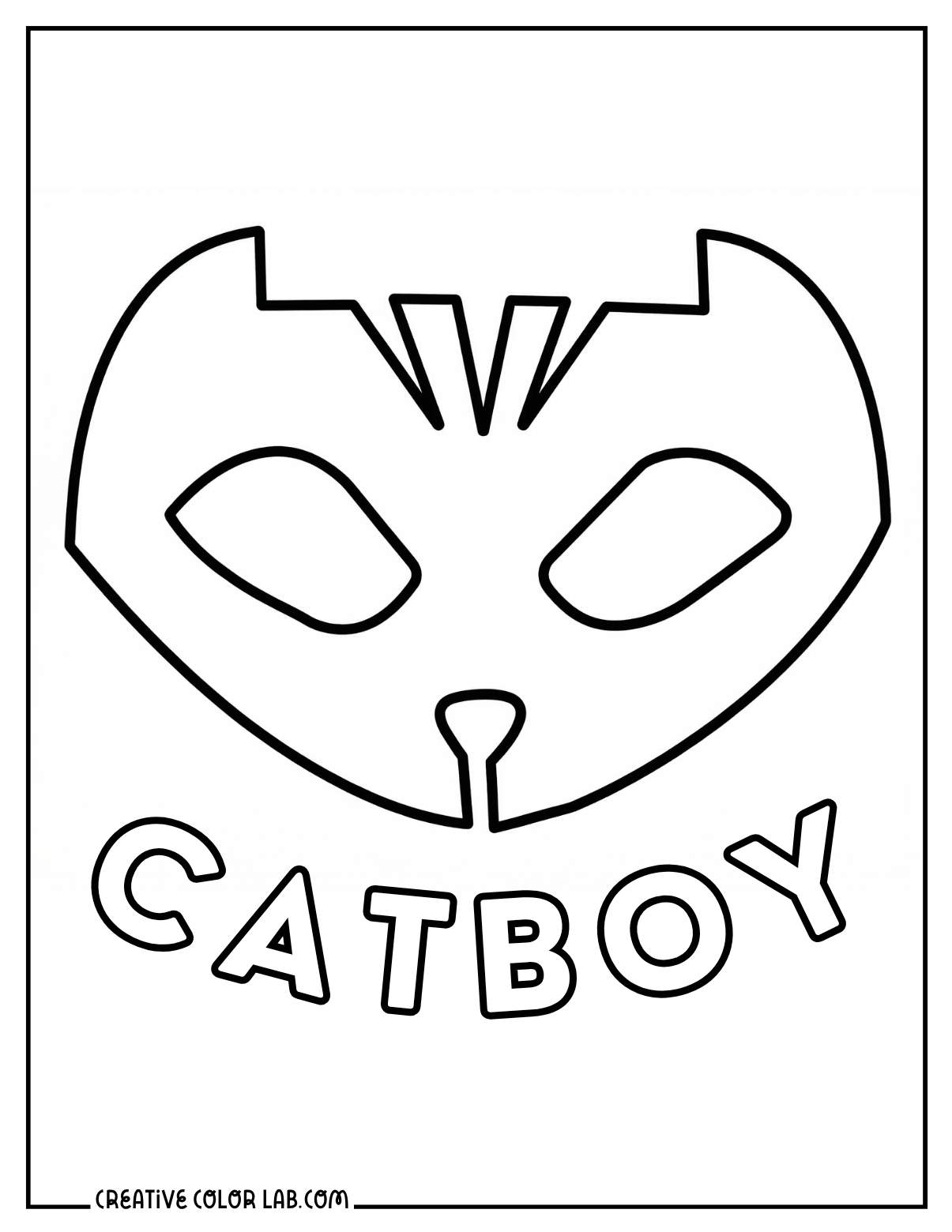 Catboy mask symbol coloring sheet from PJ Masks featuring the cat logo and name.