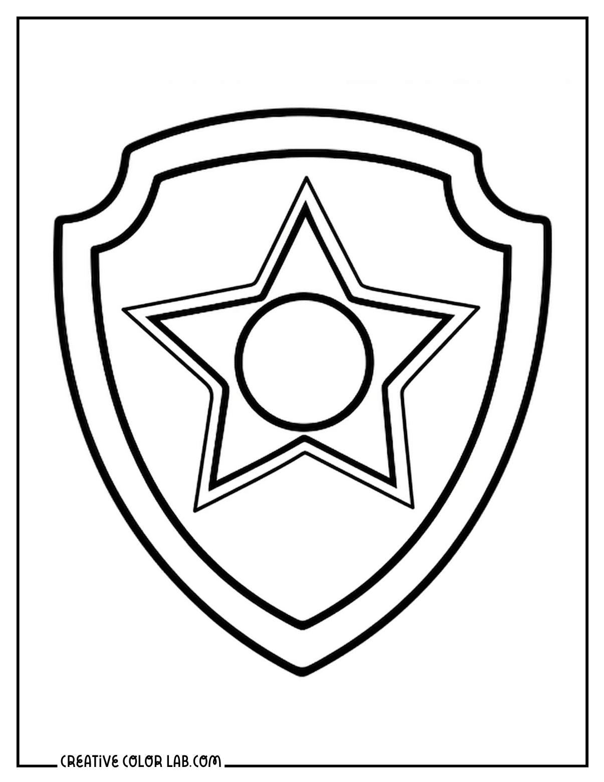 Chase's police star badge shield simple line art coloring page.
