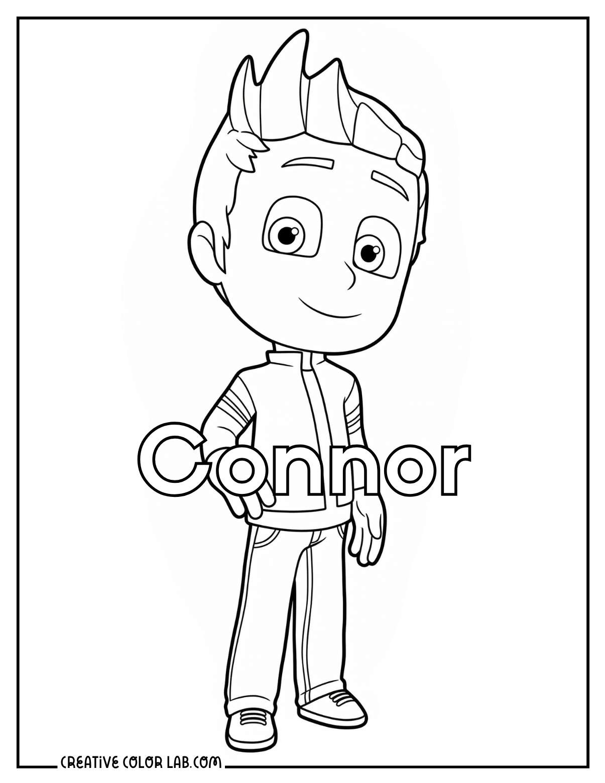 Connor PJ Masks kids character coloring page showing the boy in his everyday clothes.