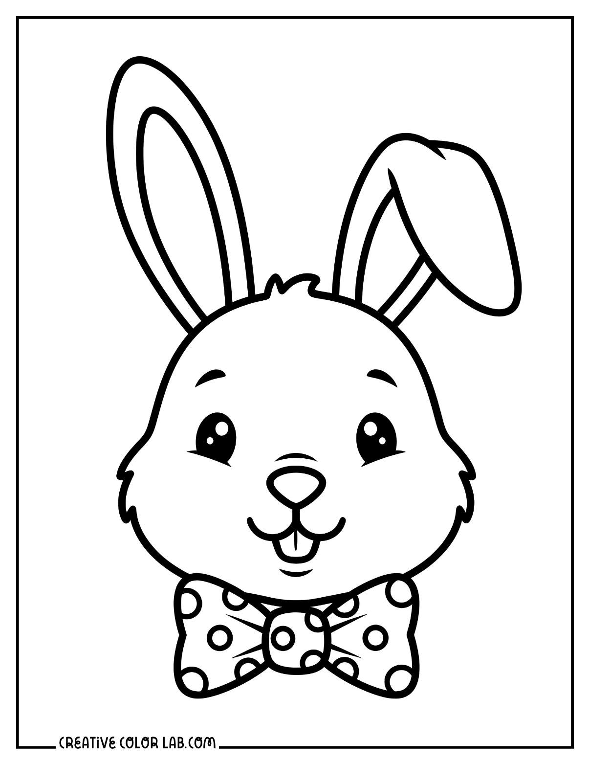 A simple easter bunny face with bowtie image to color.