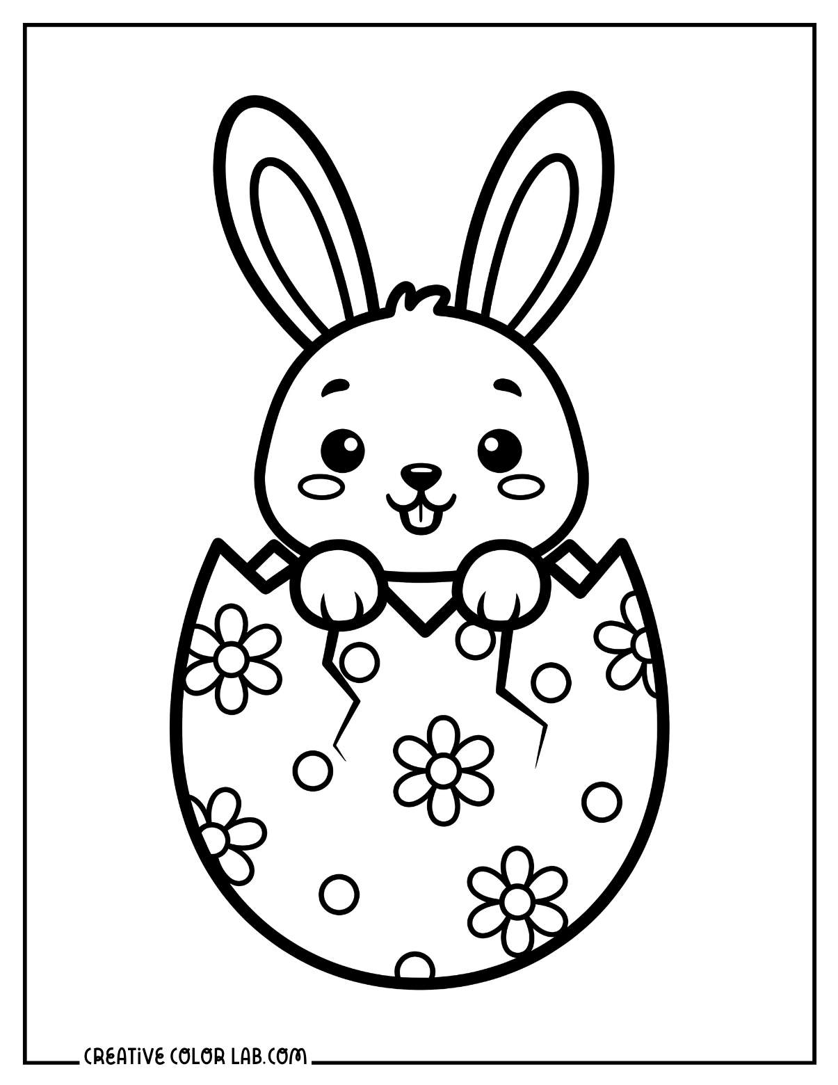 A cute easter bunny hatching egg coloring sheet.