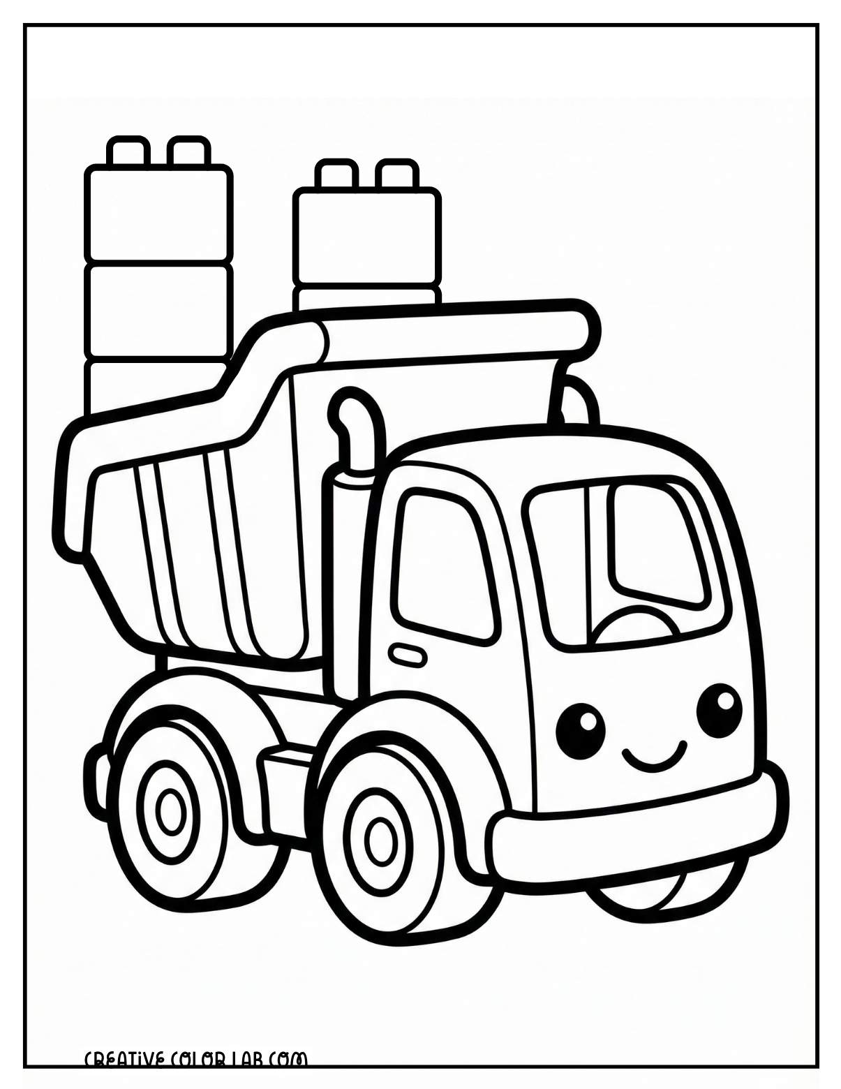 A Duplo dump truck for kids picture to color.