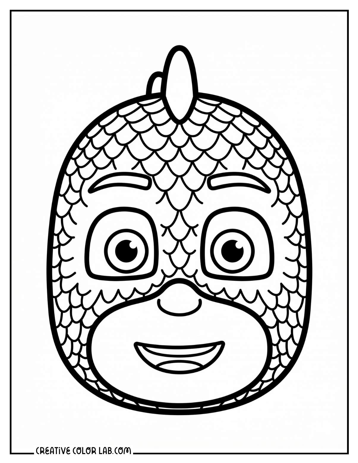 Gekko mask face coloring sheet from PJ Masks with gecko scale pattern design.