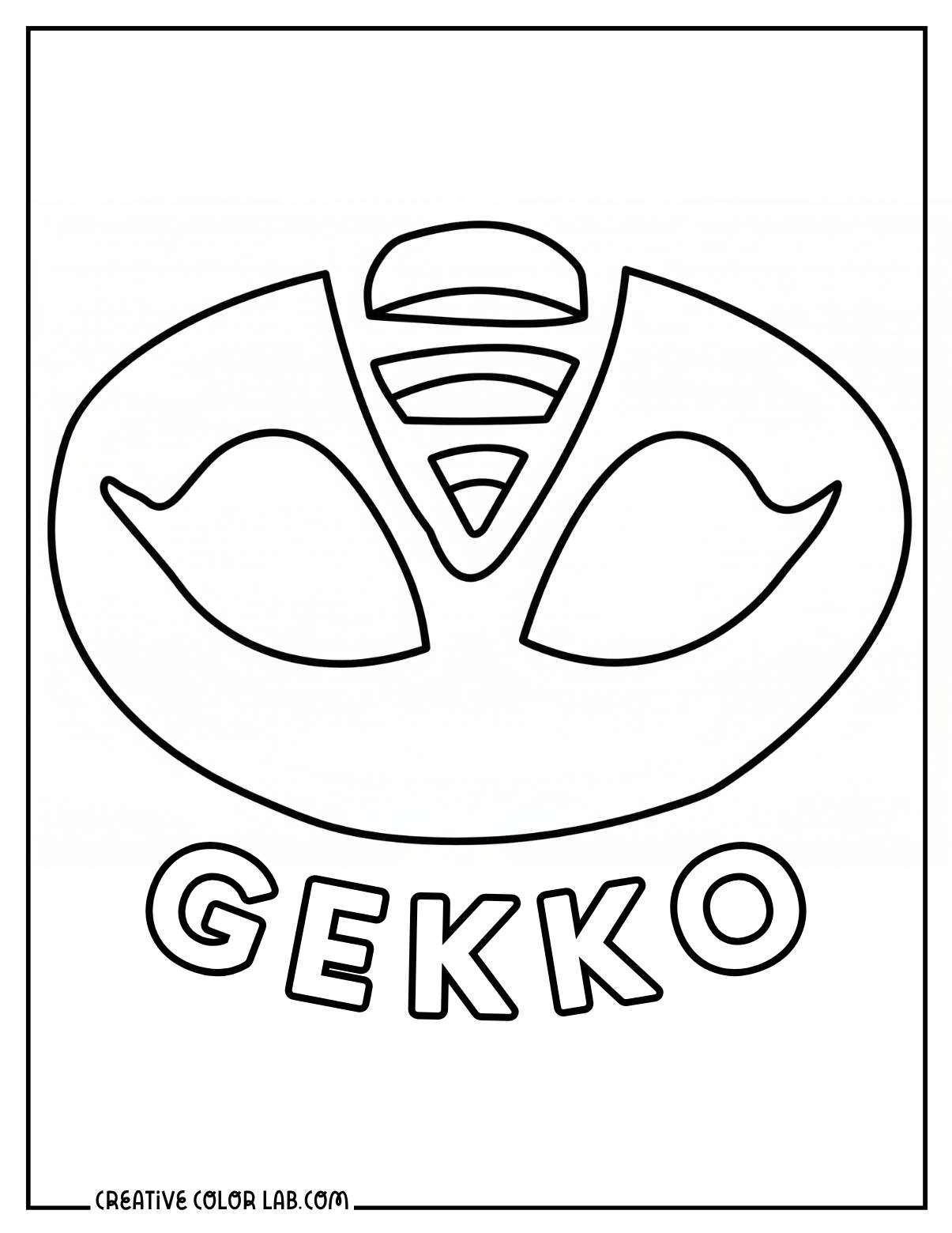 Gekko mask symbol outline coloring page for kids with the PJ Masks Gekko logo.