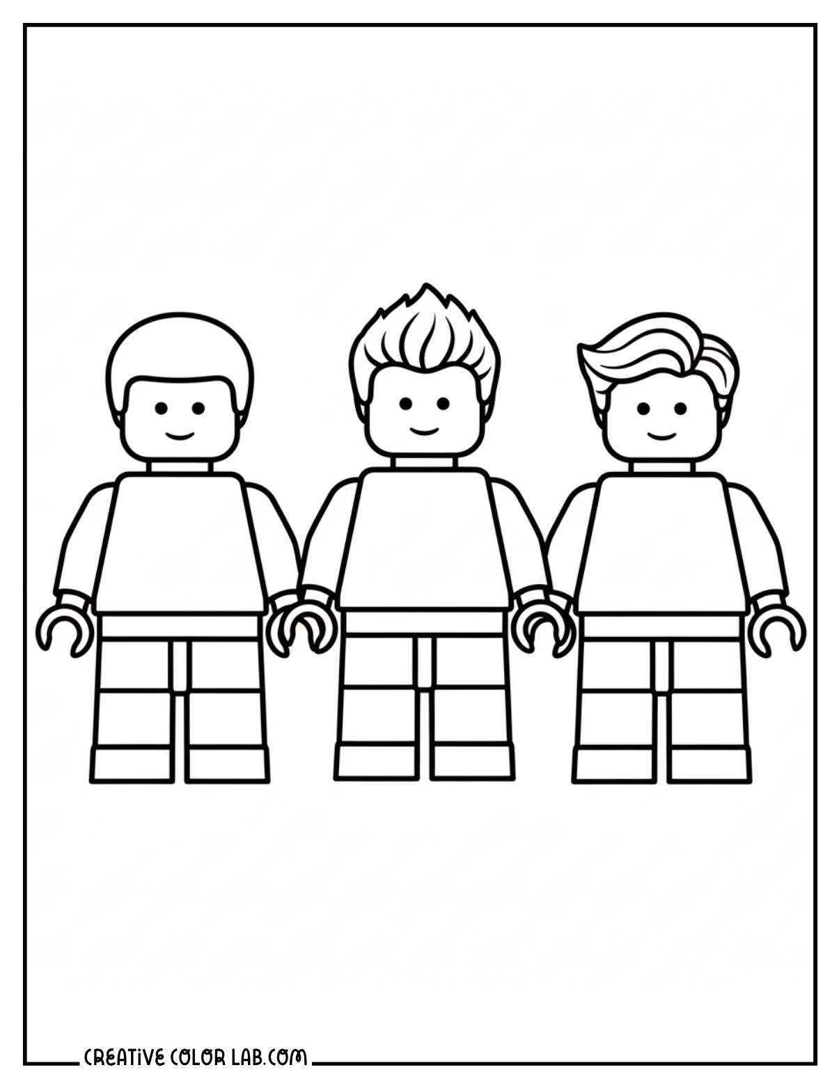 Three Lego friends figures picture to color.