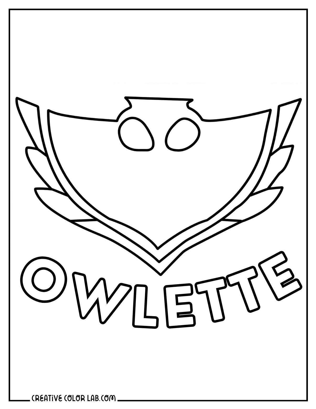 Owlette mask symbol coloring picture with the PJ Masks Owlette logo and name.