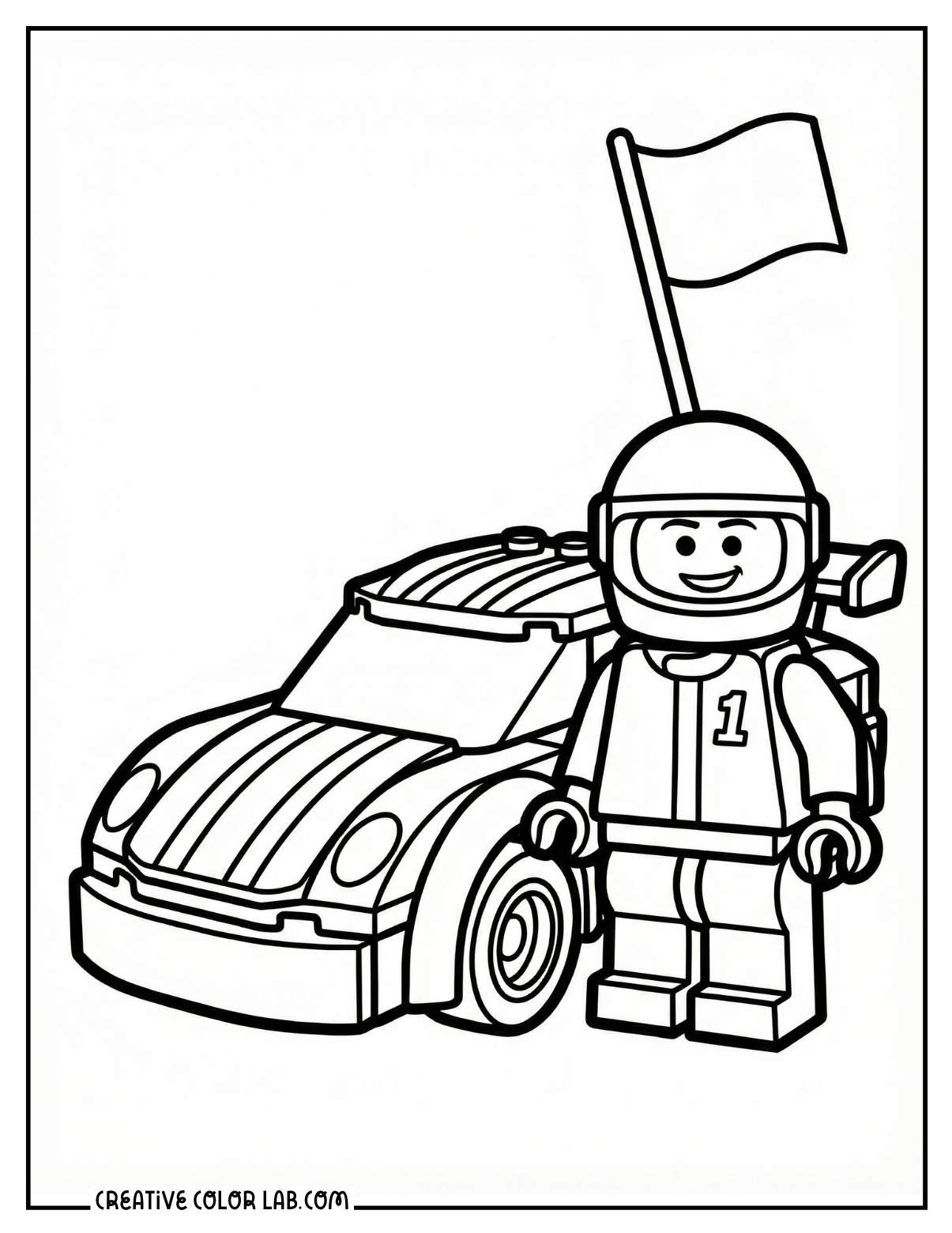 A race car driver lego image to color.