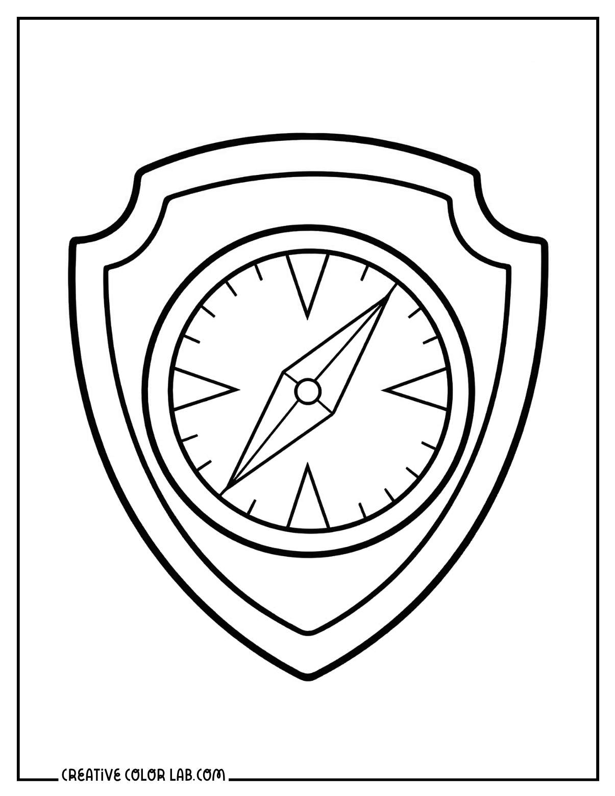 Tracker's explorer compass badge shield line art coloring page.